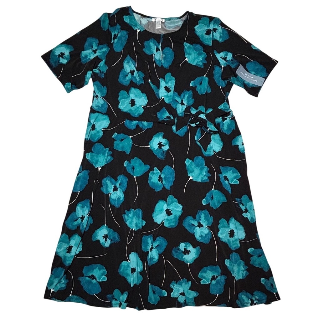 Black Midi Dress with Teal Floral Print